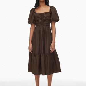 Aritzia Wilfred Amuse Poplin Midi Dress Brown Medium